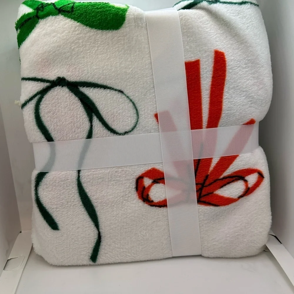Fancy Bows Blanket - White with Pink and Green Accents
